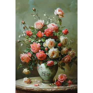 Canvas of Roses in a Vase